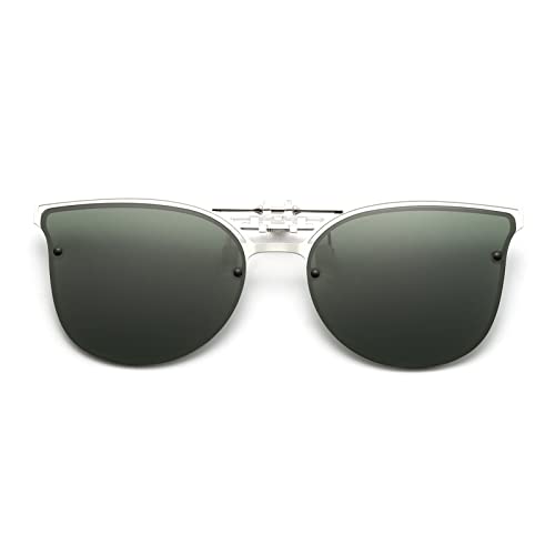 Long Keeper Sonnenbrillen Clip Polarisiert - Clip On Sonnenbrille für Brillenträger, Metall Katzenauge Sonnenbrillen Aufsatz Brille für Damen Herren von Long Keeper