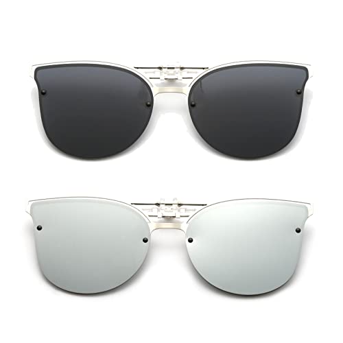 Long Keeper Sonnenbrillen Clip Polarisiert - Clip On Sonnenbrille für Brillenträger, Metall Katzenauge Sonnenbrillen Aufsatz Brille für Damen Herren von Long Keeper