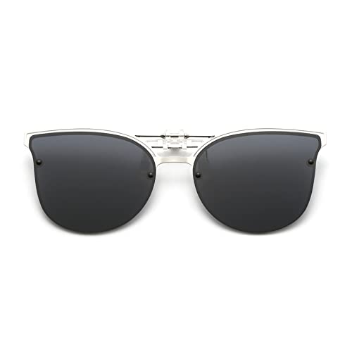 Long Keeper Sonnenbrillen Clip Polarisiert - Clip On Sonnenbrille für Brillenträger, Metall Katzenauge Sonnenbrillen Aufsatz Brille für Damen Herren von Long Keeper