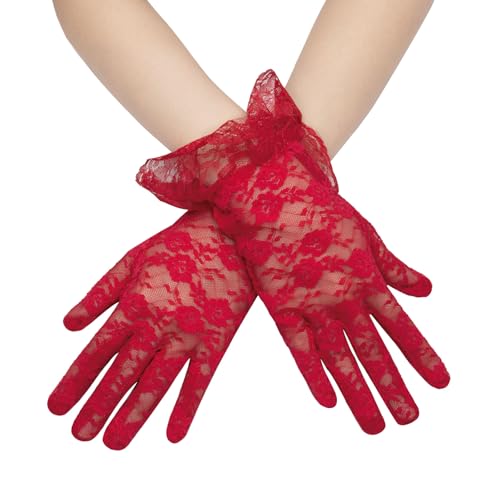 Long Keeper Spitze Handschuhe Damen Opern Braut Handschuhe Frauen Spitzenhandschuhe 1920er Brauthandschuhe Spitze für Abschlussball Hochzeit Teeparty Kostüm (Rot, Einheitsgröße) von Long Keeper