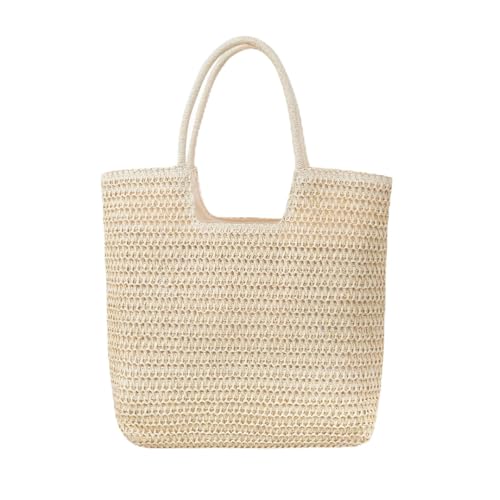 Long Keeper Stroh Strandtasche Damen Handtasche Groß Boho Basttasche Shopper Sommer Tasche Häkeltaschen Geflochten mit reißverschluss für Reisen Urlaub (Beige) von Long Keeper