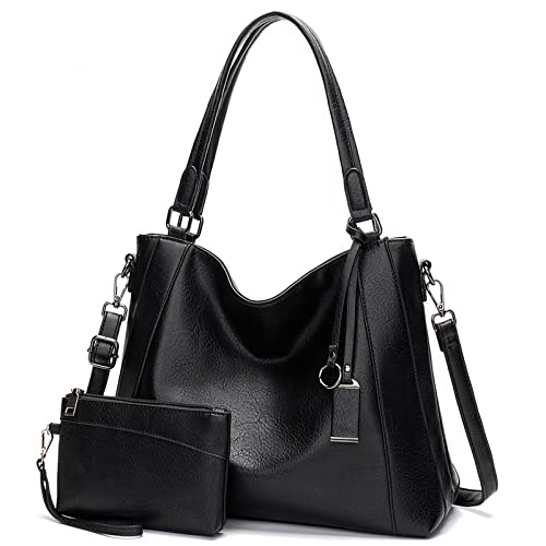 Long Keeper Handtasche Damen Groß - Tote Bag Shopper Damen Leder Umhängetasche Damen Schultertasche Kunstleder Henkeltasche mit Geldbörse 2er-Set von Long Keeper