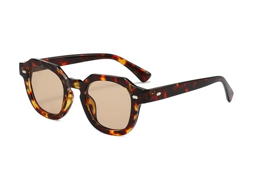 Long Keeper Vintage Quadratische Sonnenbrille Herren Damen 90er Retro Polygon Sonnenbrille Trendige Rechteckige Brillen (Leopard entee) von Long Keeper