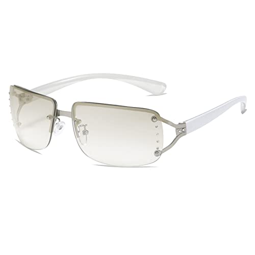 Long Keeper Vintage Sonnenbrille Rechteckig Randlos für Damen Herren Retro 90er Y2k Brille, Coole Randlose Sonnenbrille Männer Fashion mit UV400 Schutz von Long Keeper