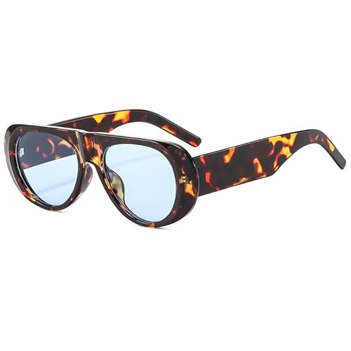 Long Keeper Vintage üBergroßE Sonnenbrille Rund Damen Herren Retro Sonnenbrille Oval Schwarz UV400 Schutz (Leopard Blau) von Long Keeper