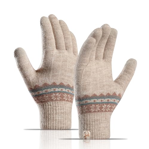 Long Keeper Winter Damen Handschuhe Touchscreen Thermische Warme Strickhandschuhe Elastische Gestrickt Fäustlinge zum Fahren Gehen Laufen (Khakifarben) von Long Keeper