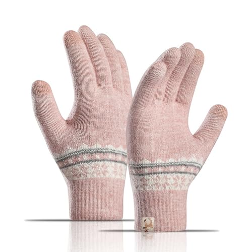 Long Keeper Winter Damen Handschuhe Touchscreen Thermische Warme Strickhandschuhe Elastische Gestrickt Fäustlinge zum Fahren Gehen Laufen (Rosa) von Long Keeper