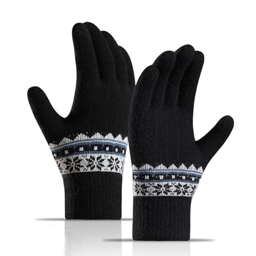 Long Keeper Winter Damen Handschuhe Touchscreen Thermische Warme Strickhandschuhe Elastische Gestrickt Fäustlinge zum Fahren Gehen Laufen (Schwarz) von Long Keeper