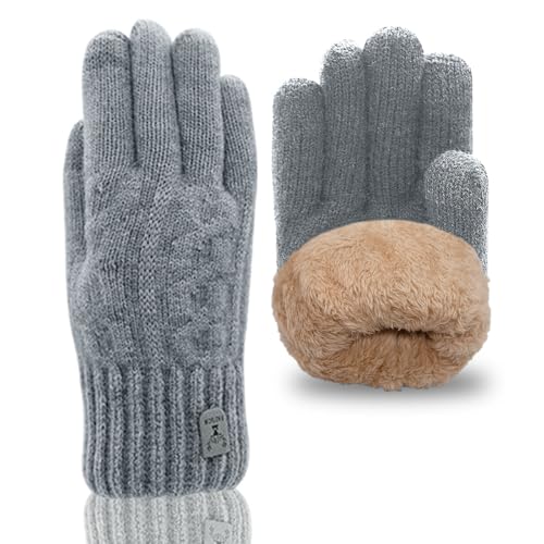 Long Keeper Winter Handschuhe Herren Damen Verdickt Strickhandschuhe Warme Thermisch Touchscreen Elastisch Gestrickt Fäustlinge Outdoor Fahren Radfahren Laufen (Licht Grau) von Long Keeper
