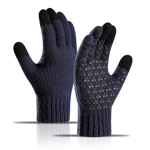 Long Keeper Winterhandschuhe Damen Herren Dicke Warme Handschuhe Rutschfest Touchscreen Winter Strickhandschuhe Gestrickte Thermo Handschuhe Gefüttert Gedehnt (Marineblau) von Long Keeper