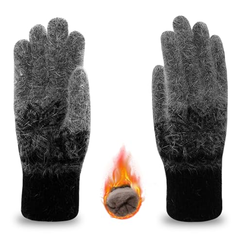 Long Keeper Winterhandschuhe Damen Herren Schneeflocke Dicke Winter Handschuhe Warme Gestrickte Thermo Handschuhe Gefüttert Gedehnt Strickhandschuhe Fäustlinge (Dunkelgrau) von Long Keeper