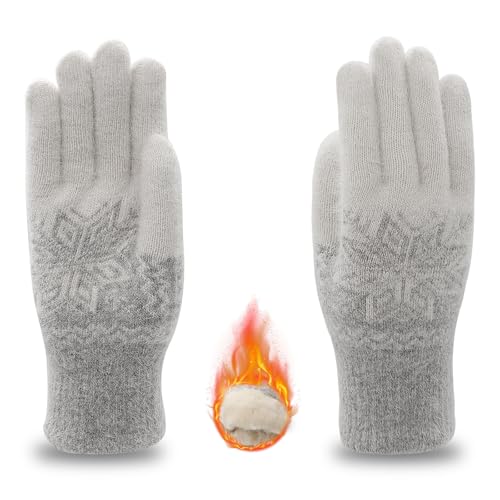 Long Keeper Winterhandschuhe Damen Herren Schneeflocke Dicke Winter Handschuhe Warme Gestrickte Thermo Handschuhe Gefüttert Gedehnt Strickhandschuhe Fäustlinge (Weiß) von Long Keeper
