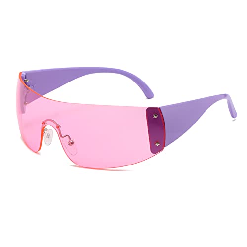 Long Keeper Wrap Around Sonnenbrille für Damen Herren, Trend Y2k Sonnenbrille Damen Groß Vintage 2000s Mode Randlose Brille mit UV Schutz von Long Keeper