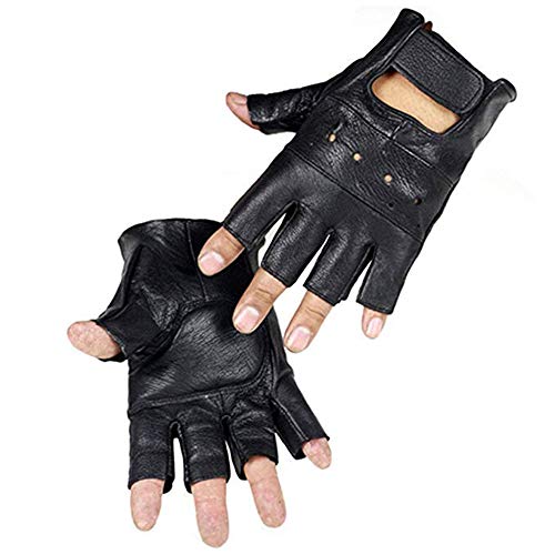 Long Keeper Lederhandschuhe Fingerlose Herren Schwarze Halbfinger Autofahren Handschuhe Leder Ohne Finger Ungefüttert für Autofahrer Fahren Cosplay Costume von Long Keeper