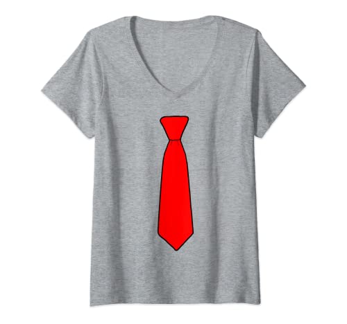 Damen Lange rote Krawatte T-Shirt Präsident Krawatte T-Shirt mit V-Ausschnitt von Long Red Tie Tshirts