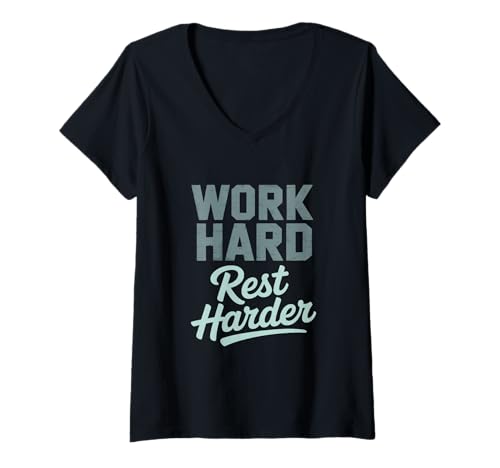 Damen Hart arbeiten, härter ausruhen, Tag der Arbeit T-Shirt mit V-Ausschnitt Damen Hart arbeiten, härter ausruhen, Tag der Arbeit T-Shirt mit V-Ausschnitt von Long Weekend Holiday Paid Time Off