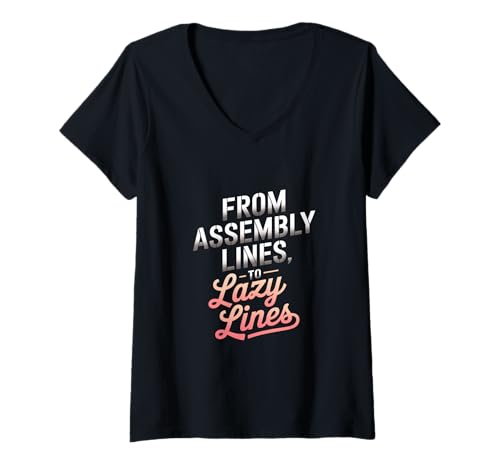 Damen Vom Fließband zum Lazy Lines Labor Day T-Shirt mit V-Ausschnitt Damen Vom Fließband zum Lazy Lines Labor Day T-Shirt mit V-Ausschnitt von Long Weekend Holiday Paid Time Off