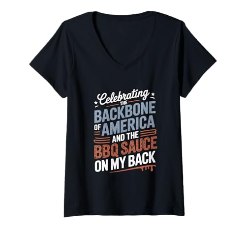 Damen Wir feiern die Backbone BBQ Sauce am My Back Labor Day T-Shirt mit V-Ausschnitt Damen Wir feiern die Backbone BBQ Sauce am My Back Labor Day T-Shirt mit V-Ausschnitt von Long Weekend Holiday Paid Time Off