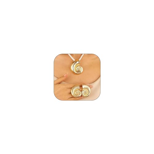 Muschel-Halskette und Ohrringe, goldfarben, Schneckenmuschel-Halskette, Muschel, Halloween, Party, Cosplay, Ozean, Schmuck, Urlaub, Essentials, trendiger Strandanhänger, Adjustable, Metall, Kein von Long tiantian