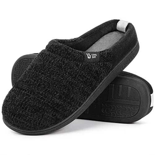 LongBay Damen Hausschuhe mit Memory Foam rutschfeste bequeme Slip-On Pantoffeln Schwarz,36-37 EU von LongBay