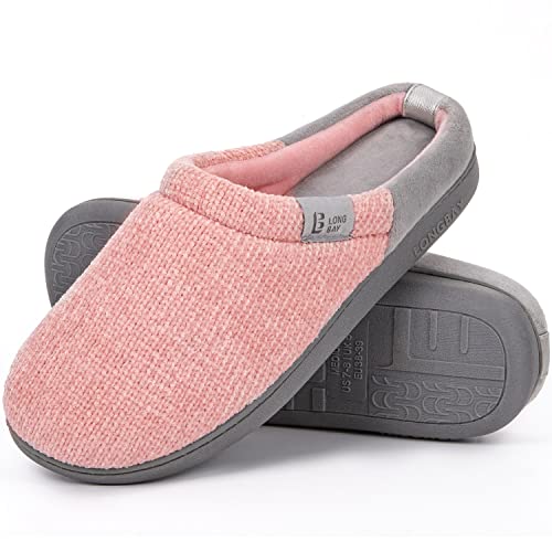LongBay Damen Hausschuhe mit Memory Foam rutschfeste bequeme Slip-On Pantoffeln Rosa,36-37 EU von LongBay