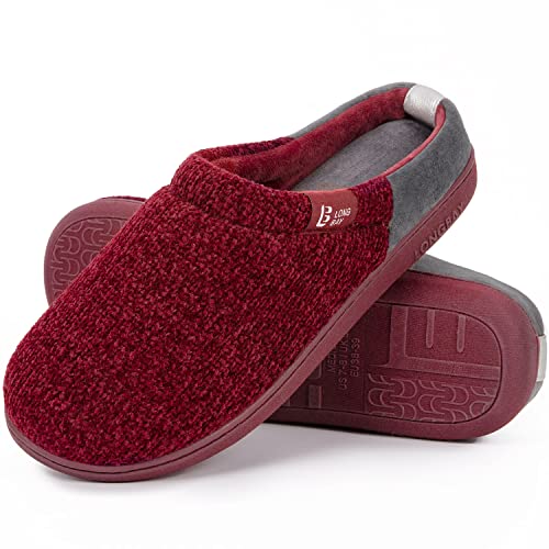 LongBay Damen Hausschuhe mit Memory Foam rutschfeste bequeme Slip-On Pantoffeln Rot,38-39 EU von LongBay