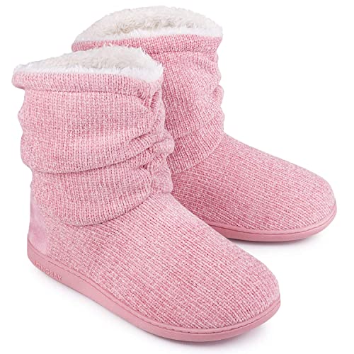 LongBay Damen Stiefel Hausschuhe Chenille Strickwarme mit Memory Foam Weiches Fleece Booties von LongBay