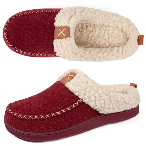 LongBay Damen Hausschuhe Kunstwoll mit Sherpa Memory Foam Fluffy Mokassin Weiches Fleece Futter Slip-On für drinnen und draußen von LongBay
