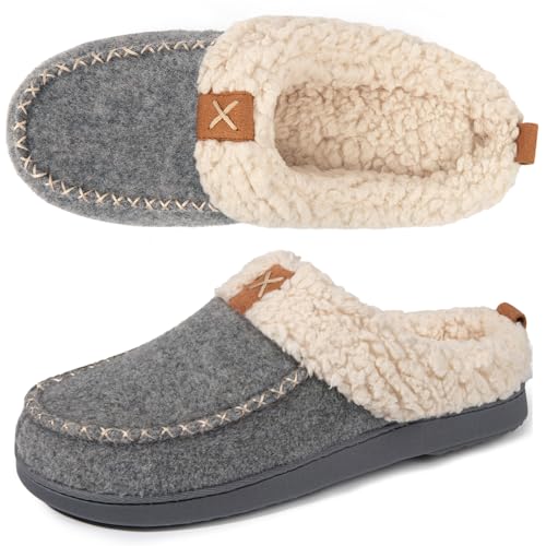 LongBay Damen Hausschuhe Kunstwoll mit Sherpa Memory Foam Fluffy Mokassin Weiches Fleece Futter Slip-On für drinnen und draußen von LongBay