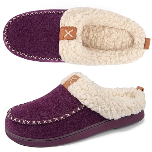 LongBay Damen Hausschuhe Kunstwoll mit Sherpa Memory Foam Fluffy Mokassin Weiches Fleece Futter Slip-On für drinnen und draußen von LongBay