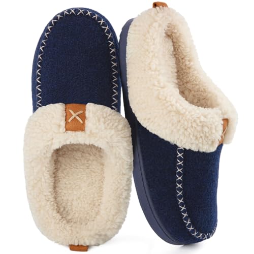 LongBay Damen Hausschuhe Kunstwoll mit Sherpa Memory Foam Fluffy Mokassin Weiches Fleece Futter Slip-On für drinnen und draußen von LongBay