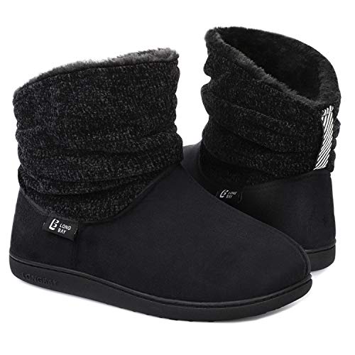 LongBay Damen Hausschuhe Warme Chenille Strick Booties Weiches Suedette Fluffy Kunstfell Memory Foam von LongBay