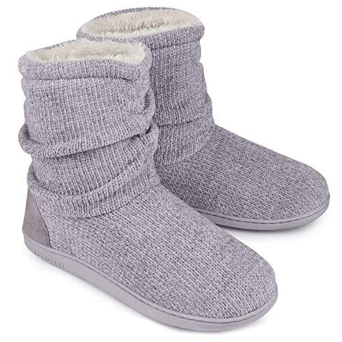 LongBay Damen Stiefel Hausschuhe Chenille Strickwarme mit Memory Foam Weiches Fleece Booties von LongBay