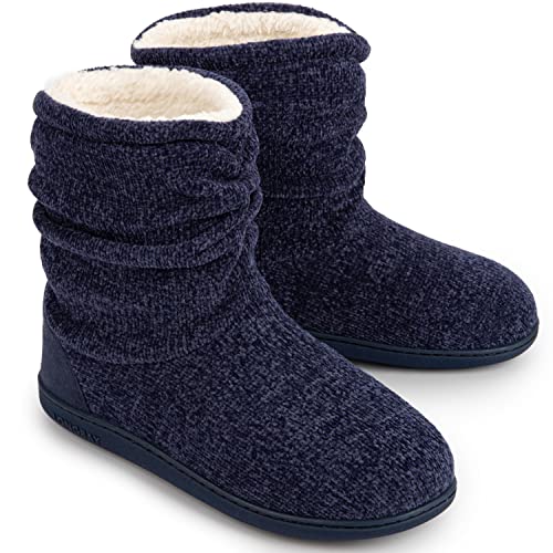 LongBay Damen Stiefel Hausschuhe Chenille Strickwarme mit Memory Foam Weiches Fleece Booties von LongBay