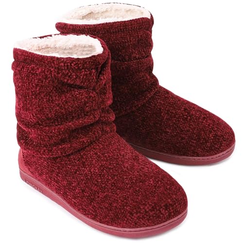 LongBay Damen Stiefel Hausschuhe Chenille Strickwarme mit Memory Foam Weiches Fleece Booties von LongBay