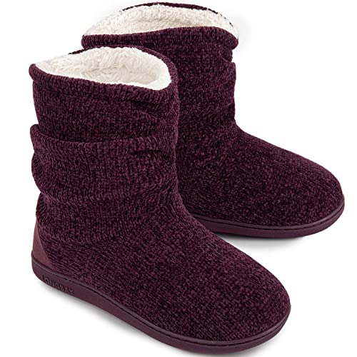 LongBay Damen Stiefel Hausschuhe Chenille Strickwarme mit Memory Foam Weiches Fleece Booties von LongBay