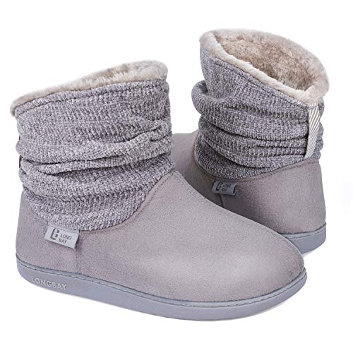 LongBay Damen Hausschuhe Warme Chenille Strick Booties Weiches Suedette Fluffy Kunstfell Memory Foam von LongBay