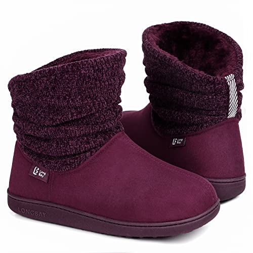 LongBay Damen Hausschuhe Warme Chenille Strick Booties Weiches Suedette Fluffy Kunstfell Memory Foam von LongBay