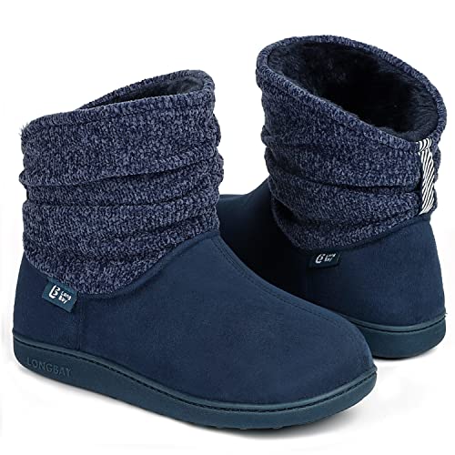 LongBay Damen Hausschuhe Warme Chenille Strick Booties Weiches Suedette Fluffy Kunstfell Memory Foam von LongBay