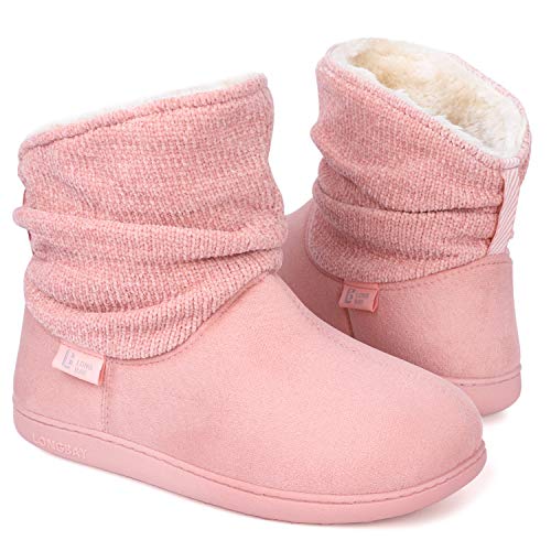 LongBay Damen Hausschuhe Warme Chenille Strick Booties Weiches Suedette Fluffy Kunstfell Memory Foam von LongBay