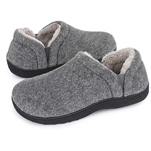 LongBay Herren Hausschuhe Winter Warme Memory Foam für drinnen und draußen mit rutschfester Sohle von LongBay
