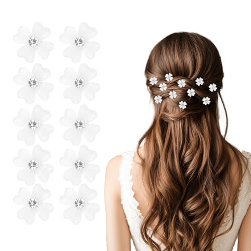 10 Stück Haarschmuck Blumen Haarklammer Klein Mini Haarspangen Braut Haarschmuck Kleine Haarspangen Haarclips Hochzeit Haarclips Damen Blumen Spange Blumen Haarspangen (Weiß) von LongHoneySong