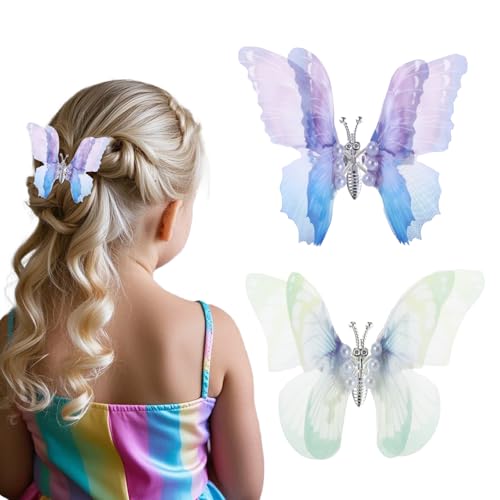 2 Stk Schmetterling Haarschmuck Mädchen, Haarspangen Mädchen, Haarklammern Schmetterling Frühlingsflügel, Haar Clips Set (Blua) von LongHoneySong