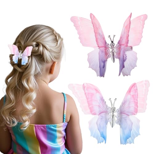 2 Stk Schmetterling Haarschmuck Mädchen, Haarspangen Mädchen, Haarklammern Schmetterling Frühlingsflügel, Haar Clips Set (Rosa) von LongHoneySong