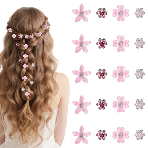 20 Stück Haarschmuck Blumen, Kleine Haarklammer Klein Mini Haarspangen, Braut Haarspangen Haarclips Blumen Haarschmuck Hochzeit, Haarclips Damen Blumen Spange (Rosa) von LongHoneySong