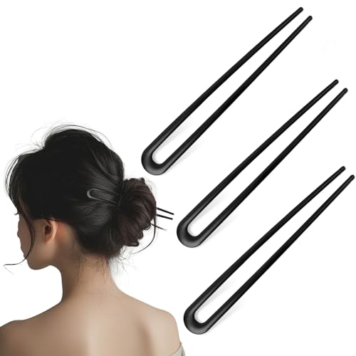 3 Stück French Hair Pin U Haarnadeln Groß French Hair Pin Haarnadel French Pin Haarnudel Hair Clips for Women Hairpin Französische Haarspange Frisurenhilfe Haarnadeln Gold Silber (Schwarz*3) von LongHoneySong