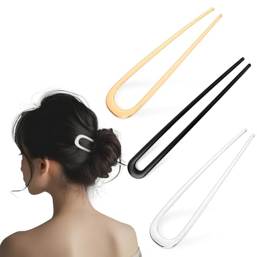 3 Stück French Hair Pin U Haarnadeln Groß French Hair Pin Haarnadel French Pin Haarnudel Hair Clips for Women Hairpin Französische Haarspange Frisurenhilfe Haarnadeln Gold Silber (Silber+Gold+Schwarz) von LongHoneySong