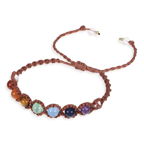 Chakra Armband, Spirituelle Geschenke, Glücksarmband Damen Mit Glückssteine, Esoterik Heilsteine Armband, Edelsteine Handgefertigtes Verstellbares Natürliches Schmuckstück Mit Sieben Farbsteinen von LongHoneySong