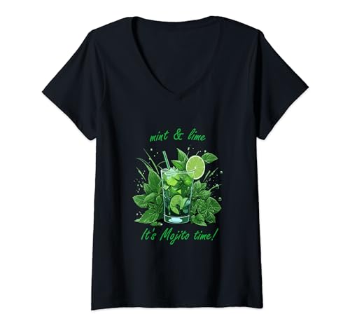 Damen mint & lime - it's Mojito time! T-Shirt mit V-Ausschnitt von LongIsland Designs