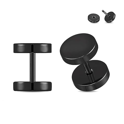 Longbeauty 1 Paar 16G (1,2MM) G23 Titan Ohrstecker Fake Plugs Ohr Tunnel Gauges Herren Damen Unisex Kreis Punkstil Ohr-Piercing Ohrringe, Schwarz, 8MM von Longbeauty